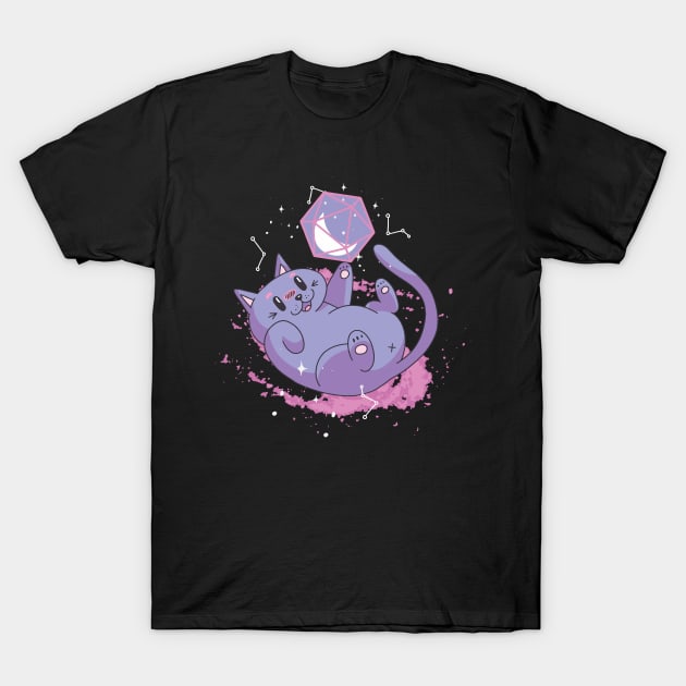 Space Cat With D20 T-Shirt by MimicGaming